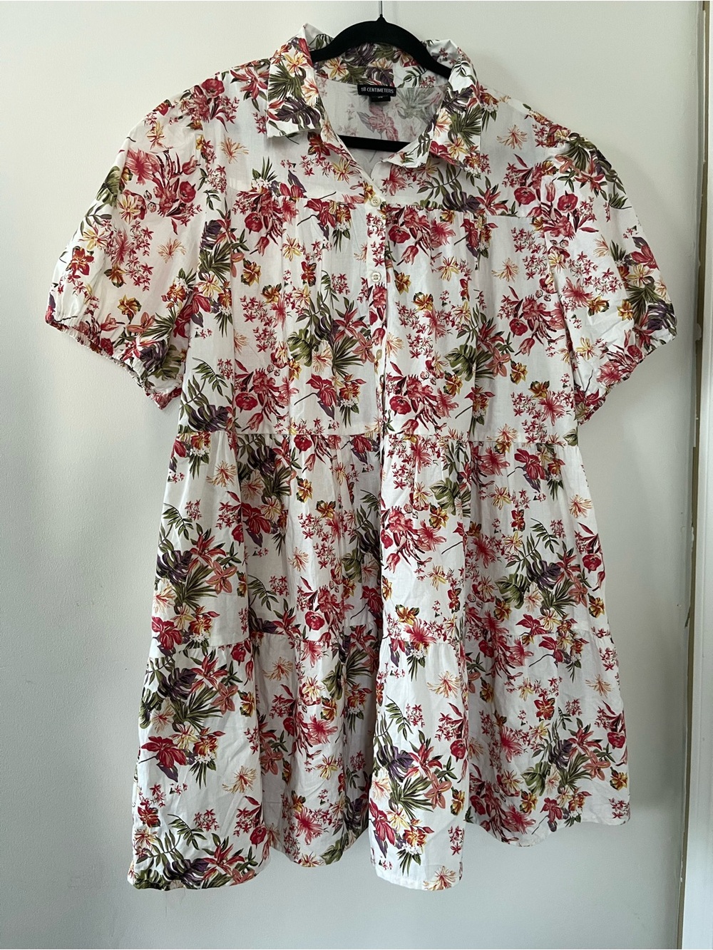 Red Floral Babydoll Mini Shirt Dress 3X Cottagecore Botanical 100% Cotton Summer